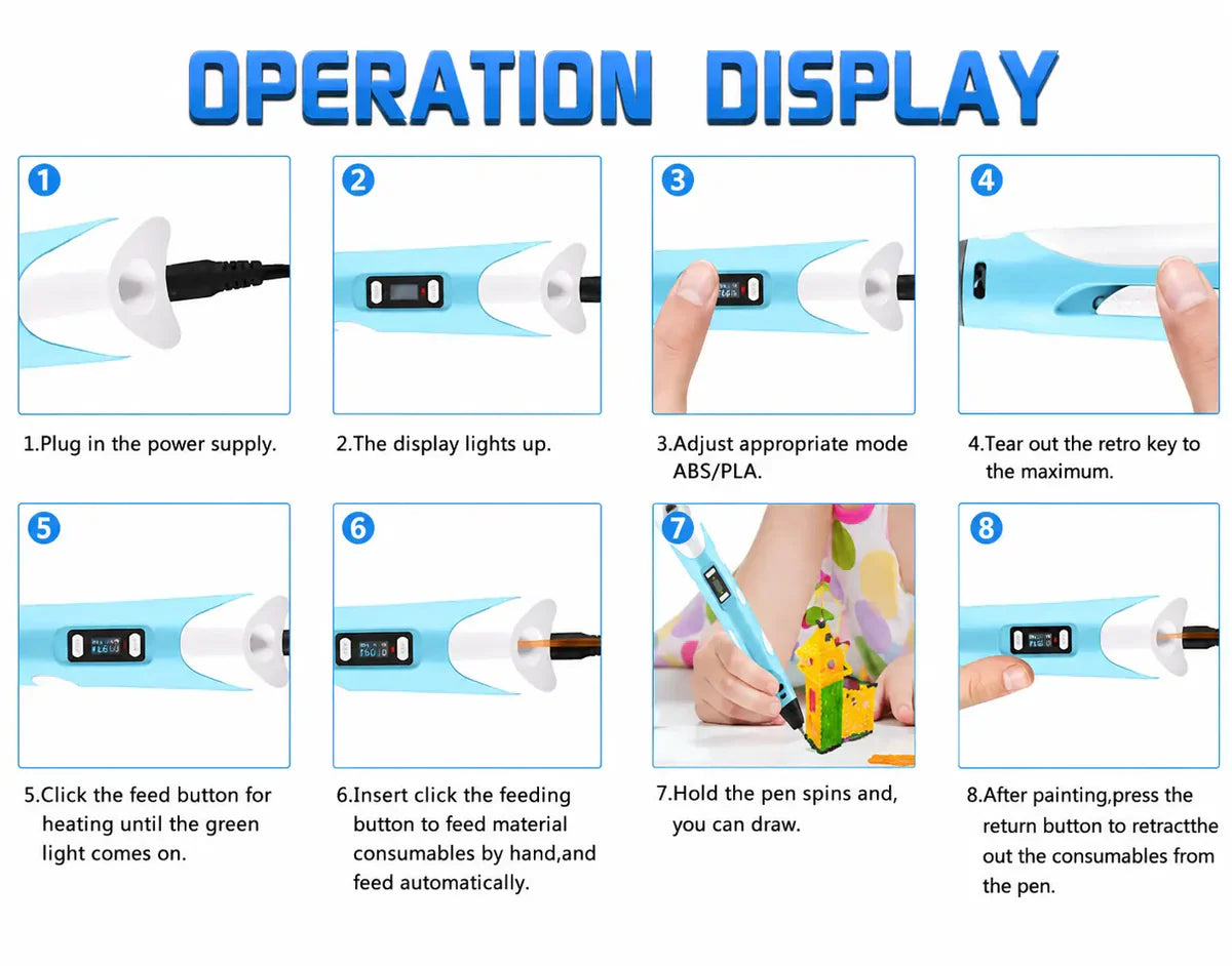 3D Pen for Kids & Adults | LCD Display Drawing Pen with PLA Filaments