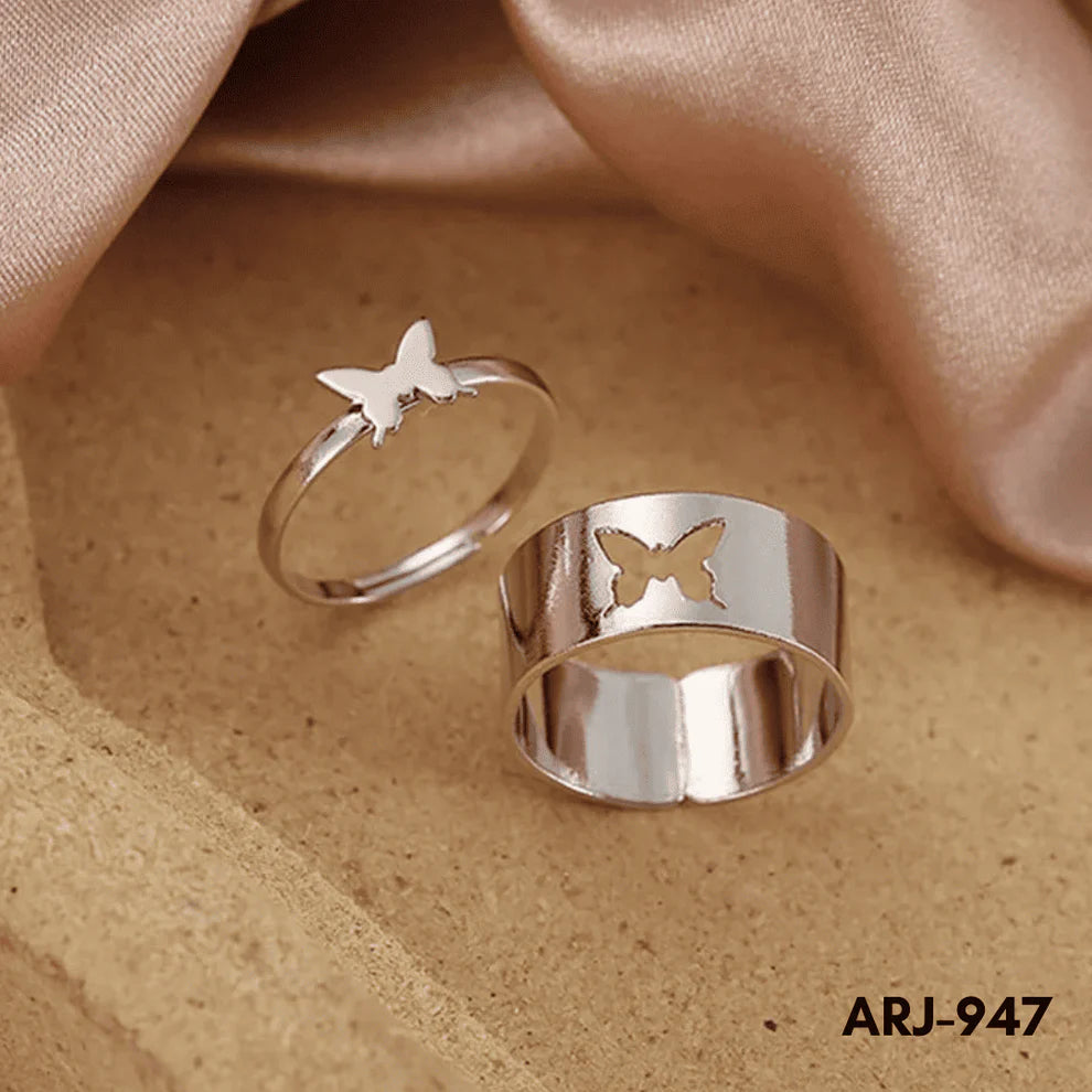 ARJ-947 Butterfly Couple Ring – Elegant Adjustable Matching Rings for Couples | Black