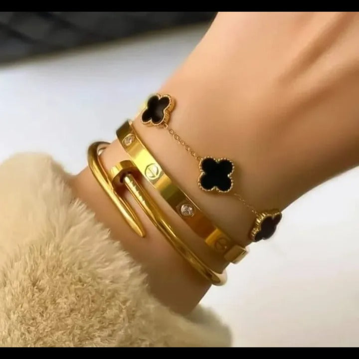 Stainless Steel 3-Piece Bracelet &amp; Bangle Combo – Elegant Layered Jewelry Set for Women
