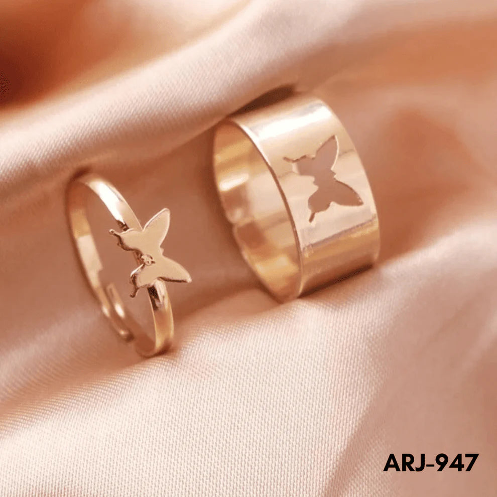 ARJ-947 Butterfly Couple Ring – Elegant Adjustable Matching Rings for Couples | Black
