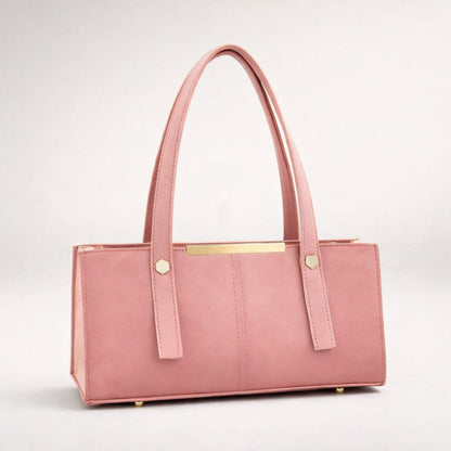 Grace Line Structured PU Leather Tote Bag for Women – Elegant Black Everyday Shoulder Handbag