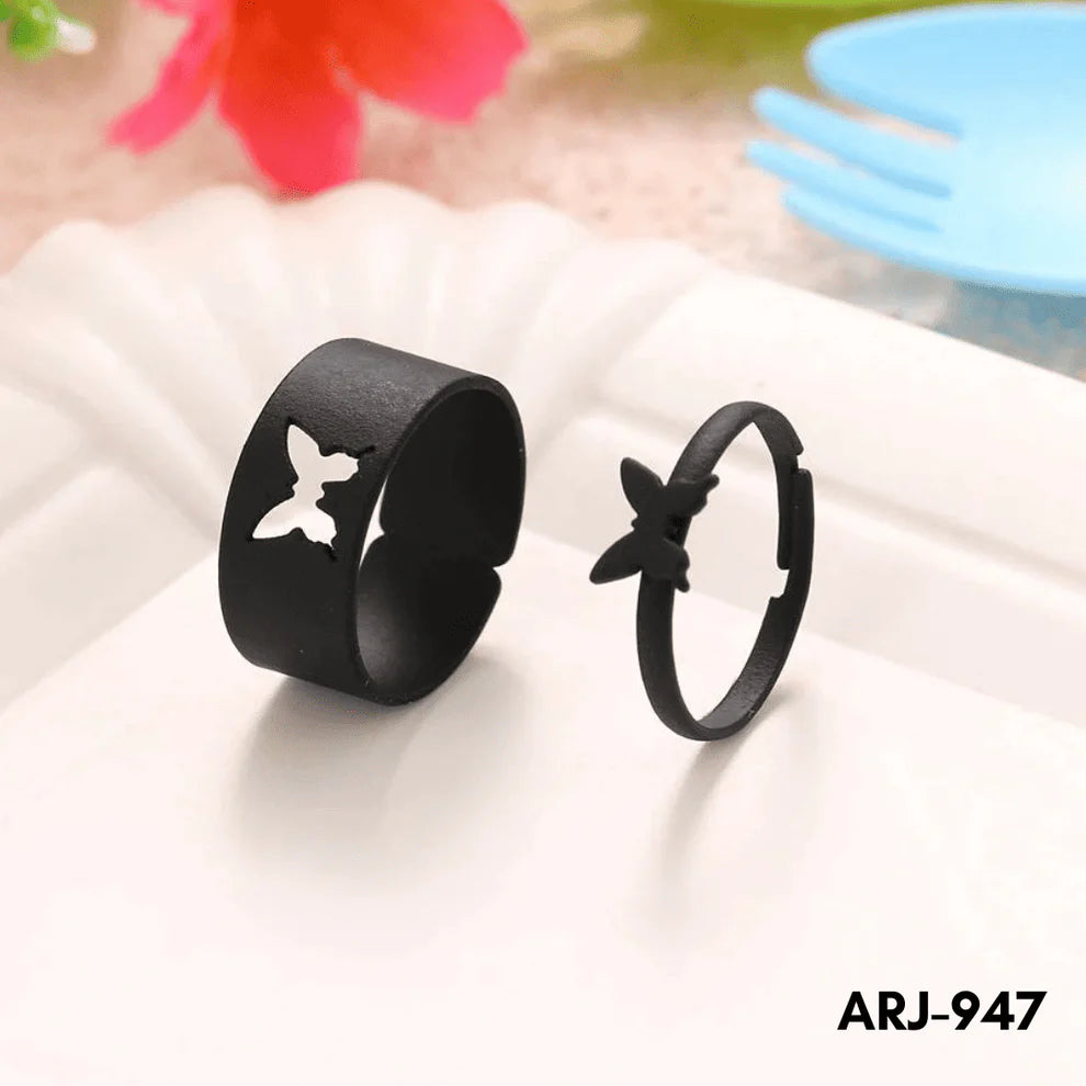 ARJ-947 Butterfly Couple Ring – Elegant Adjustable Matching Rings for Couples | Black