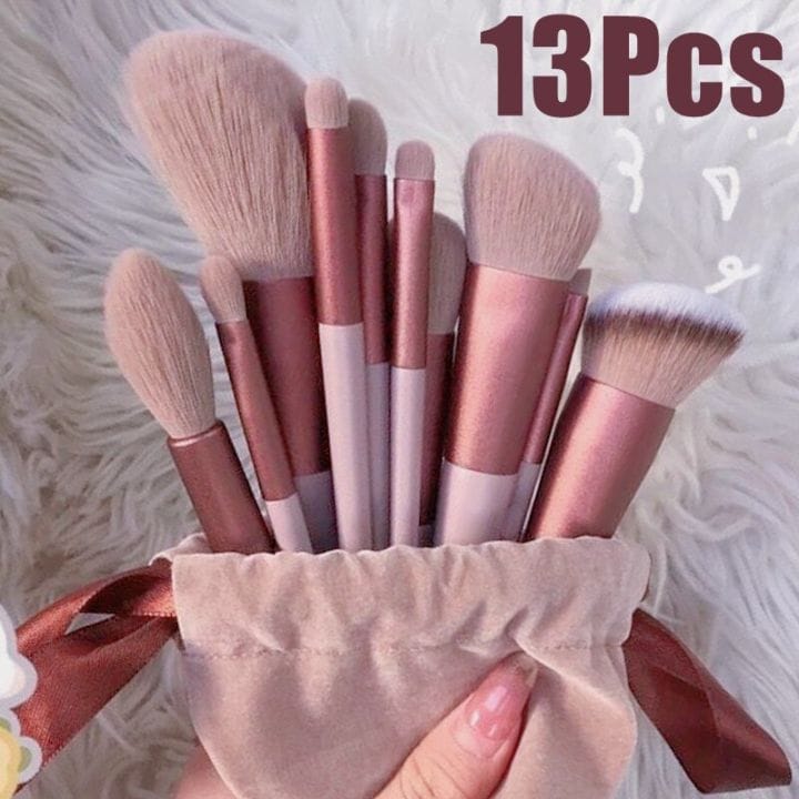 13-Piece Professional Makeup Brush Set with Storage Pouch – Soft Bristles for Blending, Contouring &amp; Daily Makeup (Random Color)