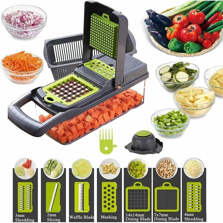 16-in-1 Multifunctional Vegetable Chopper &amp; Slicer Set with Interchangeable Stainless Steel Blades