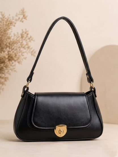 Classic Flap Shoulder Purse for Women – Premium Leather Look Crossbody Handbag | Black