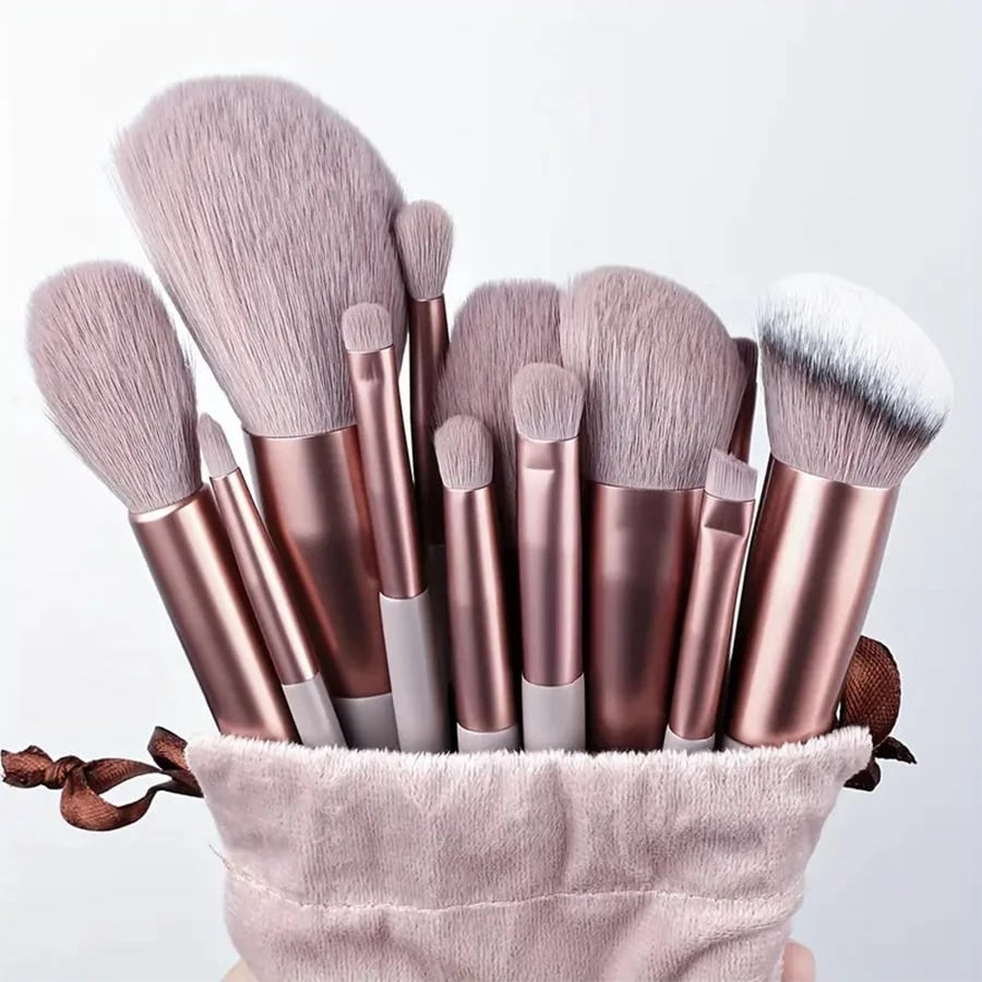 13-Piece Professional Makeup Brush Set with Storage Pouch – Soft Bristles for Blending, Contouring &amp; Daily Makeup (Random Color)