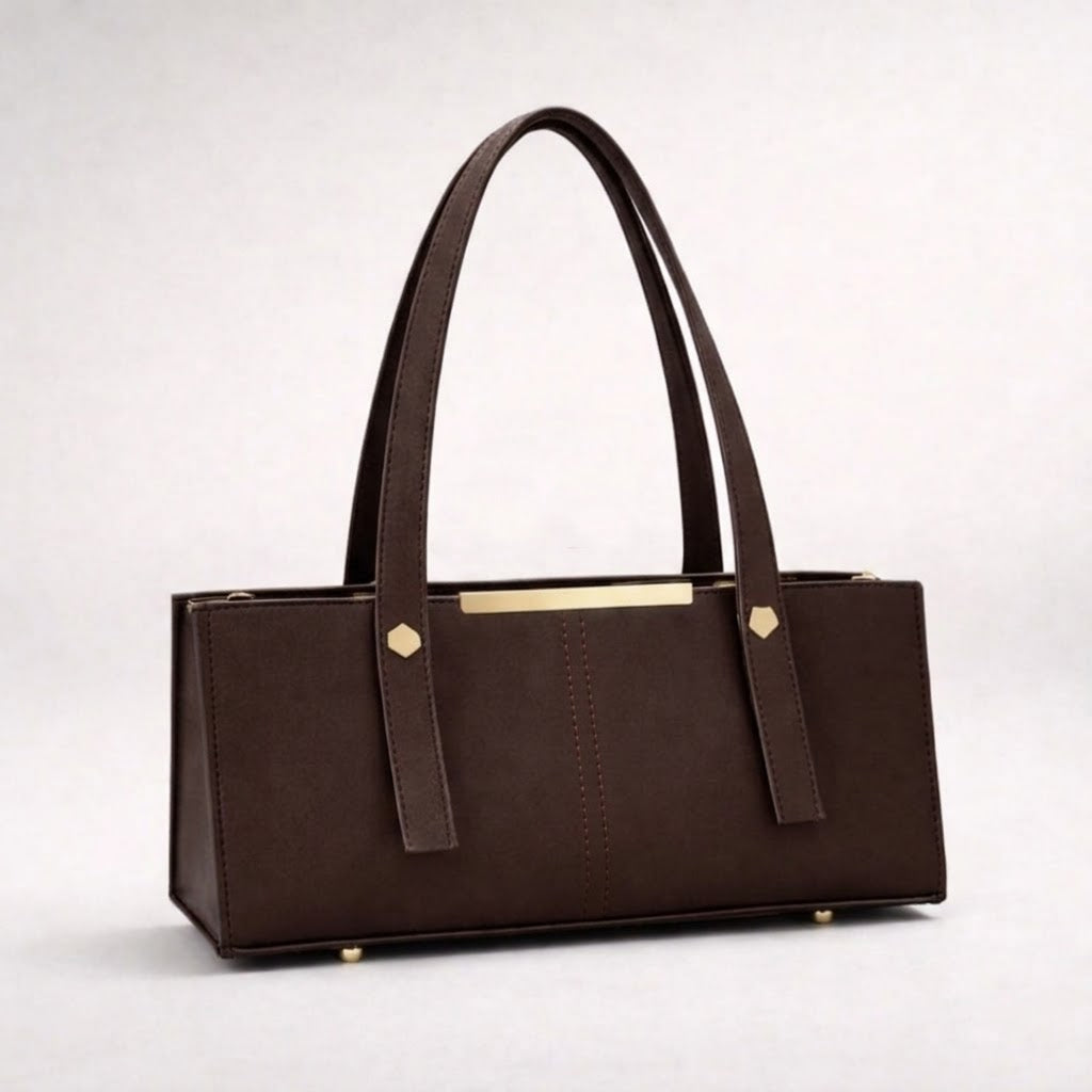 Grace Line Structured PU Leather Tote Bag for Women – Elegant Black Everyday Shoulder Handbag