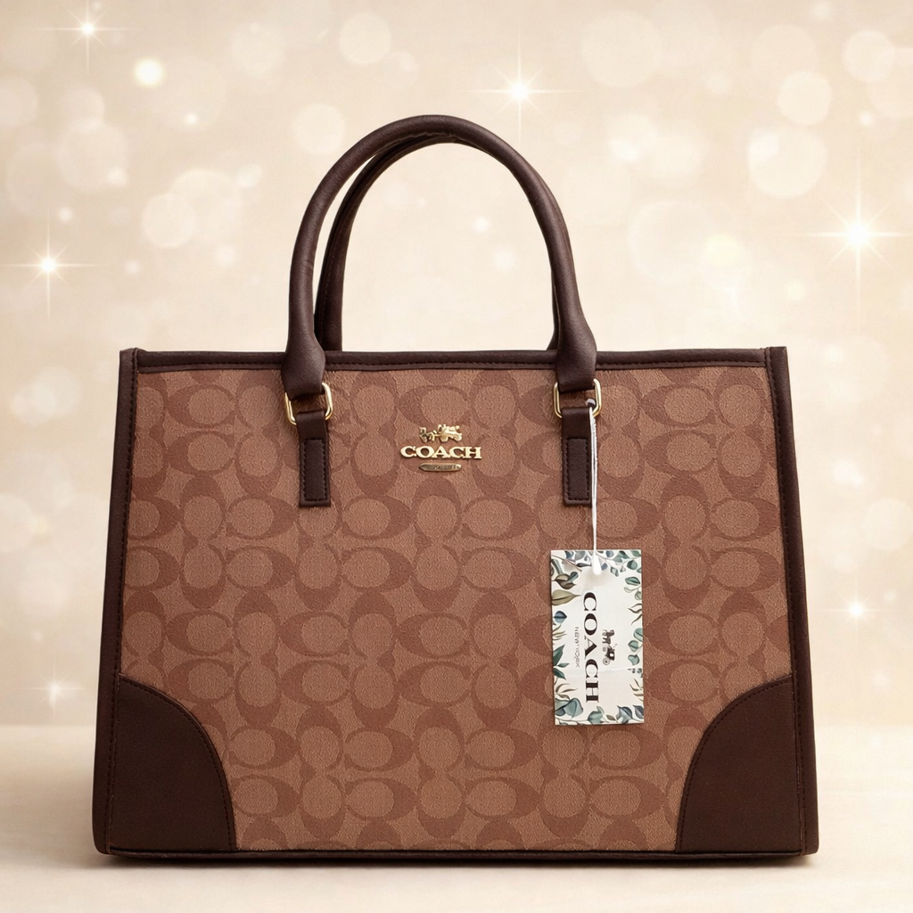Coach Signature Print Tote Bag for Women – Premium Beige Everyday Carry Handbag