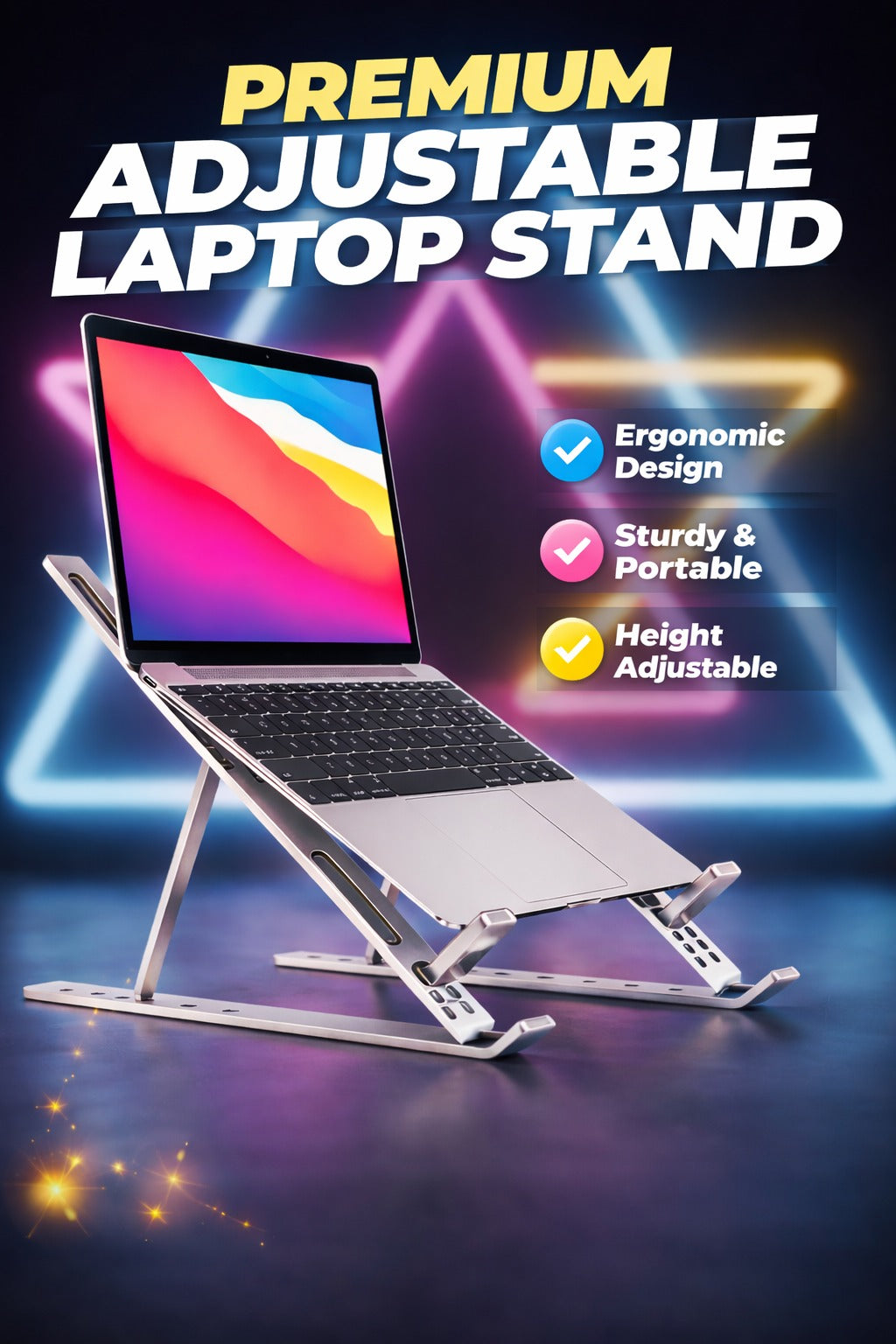 Premium Aluminum Foldable Adjustable Laptop Stand – Ergonomic Portable Laptop Holder for Up to 18-Inch Laptops