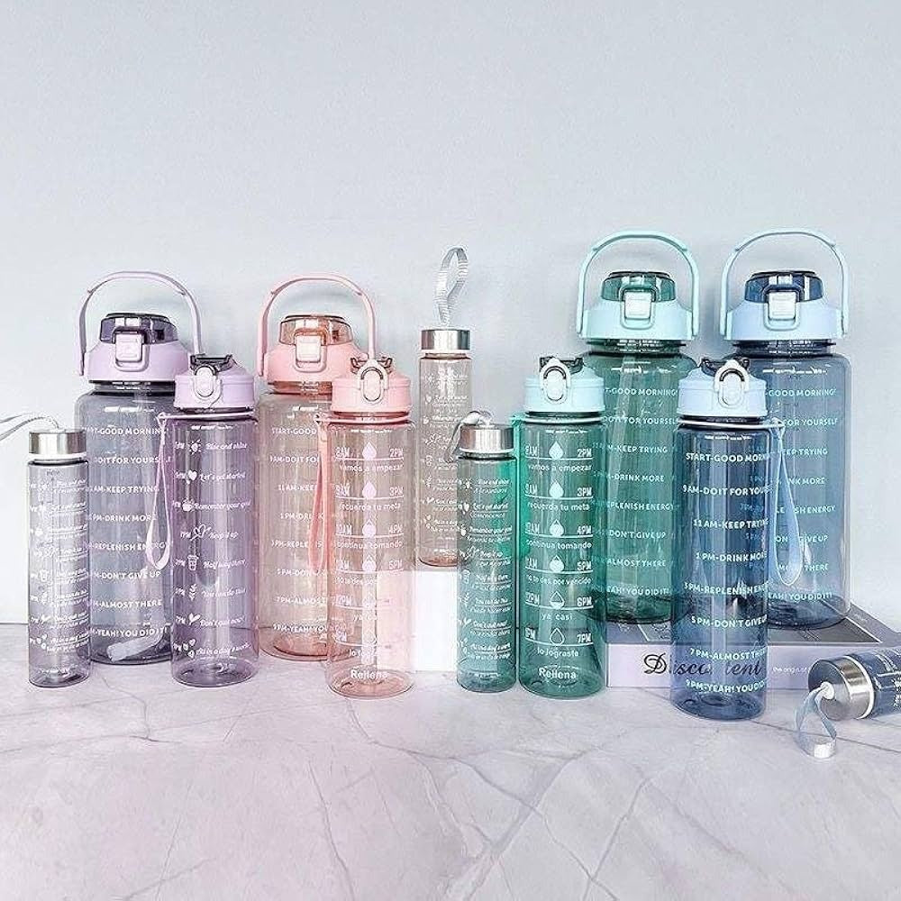 Pack Of 3 Transparent Motivational Water Bottle Large Capacity Sports Leakproof Refillable Water Bottle | Random Color