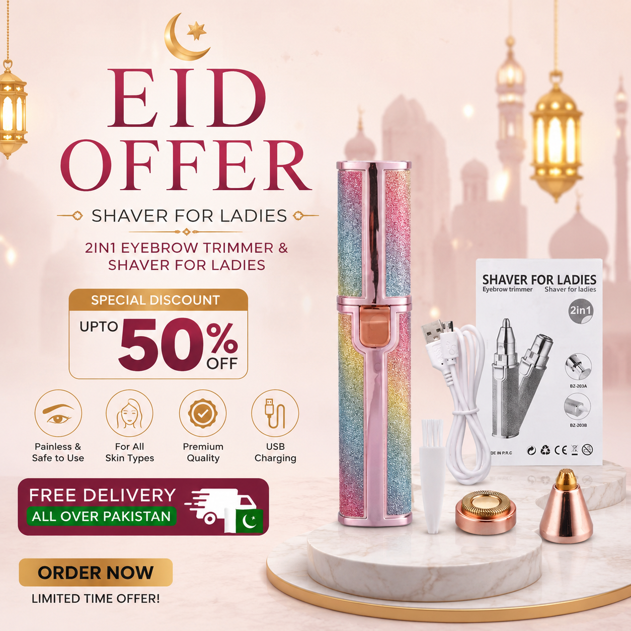 2 In 1 Rechargeable Flawless Eyebrow &amp; Facial Hair Remover