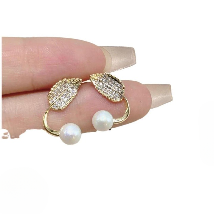 Leaf Pearl Earrings for Women – Elegant Gold Stud Earrings for Daily Wear &amp; Special Occasions