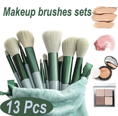 13-Piece Professional Makeup Brush Set with Storage Pouch – Soft Bristles for Blending, Contouring &amp; Daily Makeup (Random Color)
