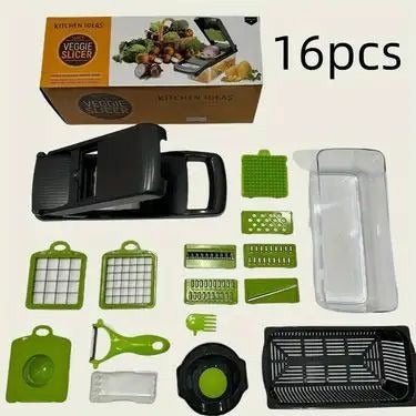 16-in-1 Multifunctional Vegetable Chopper &amp; Slicer Set with Interchangeable Stainless Steel Blades