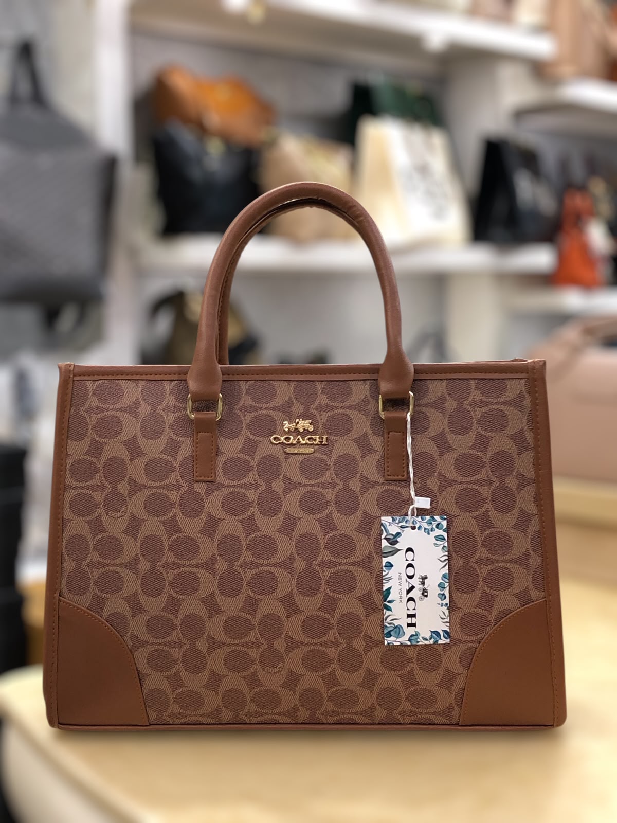 Coach Signature Print Tote Bag for Women – Premium Beige Everyday Carry Handbag