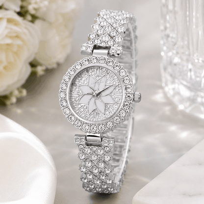 Luxury Floral Crystal Quartz Wrist Watch for Women – Rhinestone Bracelet Analog Fashion Watch