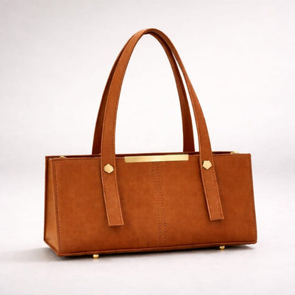 Grace Line Structured PU Leather Tote Bag for Women – Elegant Black Everyday Shoulder Handbag