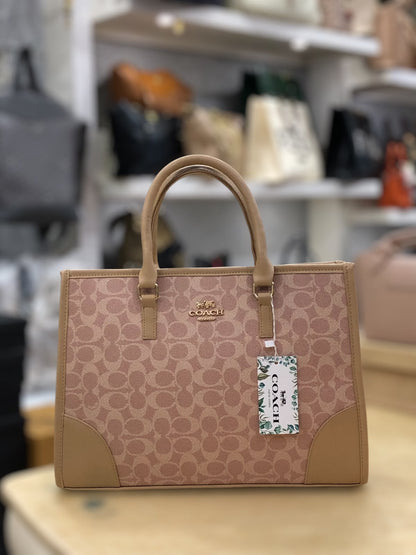 Coach Signature Print Tote Bag for Women – Premium Beige Everyday Carry Handbag