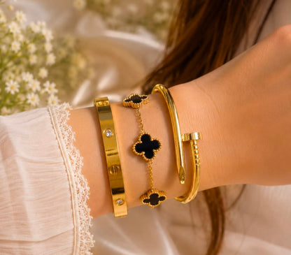 Stainless Steel 3-Piece Bracelet &amp; Bangle Combo – Elegant Layered Jewelry Set for Women
