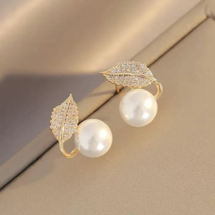 Leaf Pearl Earrings for Women – Elegant Gold Stud Earrings for Daily Wear &amp; Special Occasions