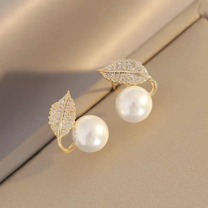 Leaf Pearl Earrings for Women – Elegant Gold Stud Earrings for Daily Wear &amp; Special Occasions
